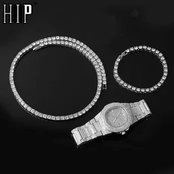 Hip Hop Mens Iced Out Necklaces + Watch+Bracelet Rhinestone Choker Bling Crystal Tennis Chain Necklace For Men Jewelry
Hip Hop Mens Iced Out Necklaces + Watch+Bracelet Rhinestone Choker Bling Crystal Tennis Chain Necklace For Men Jewelry