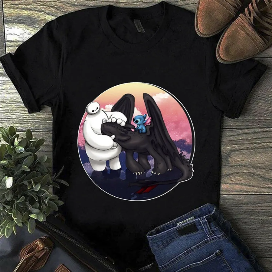 Беззубик стежка и Baymax мы лучшие друзья мужские черные футболки хлопок S-6Xl