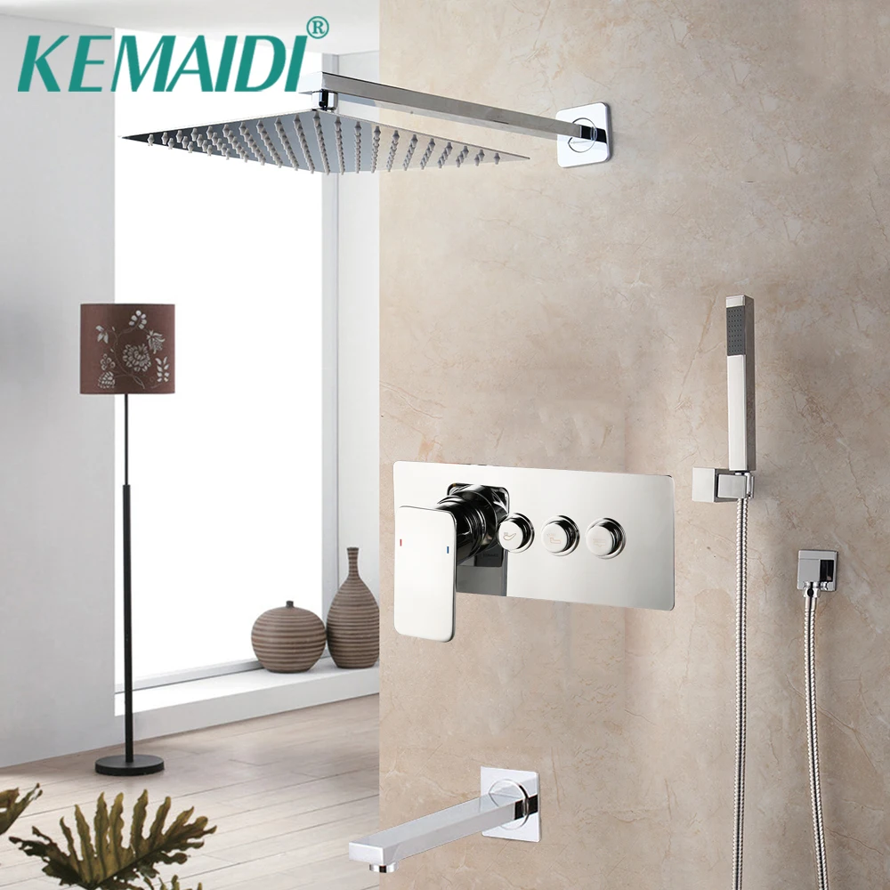 

KEMAIDI Chrome Finished Bathroom Shower Faucets Rainfall 3 Ways Black Shower Faucet Set Water Separator Angle top Valve