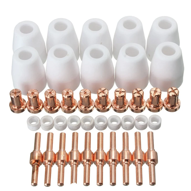40Pcs Air Plasma Cutter Consumables Extend Fit for Pt-31 Lg-40 Torch Cut-40 50 Standard Tips/Nozzle Electrodes Shield Cup
40Pcs Air Plasma Cutter Consumables Extend Fit for Pt-31 Lg-40 Torch Cut-40 50 Standard Tips/Nozzle Electrodes Shield Cup