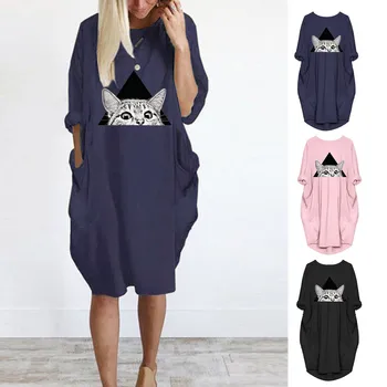 Women Lady Fashion Plus Size Cat Cartoon Print Long Sleeve O-Neck Pocket Dress weatshirt harajuku hoodie clothes#45 
Women Lady Fashion Plus Size Cat Cartoon Print Long Sleeve O-Neck Pocket Dress weatshirt harajuku hoodie clothes#45