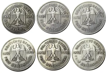 A set of 1932ADEFGJ 6pcs GERMANY 5 Reichsmark Silver Plated Copy coin
A set of 1932ADEFGJ 6pcs GERMANY 5 Reichsmark Silver Plated Copy coin