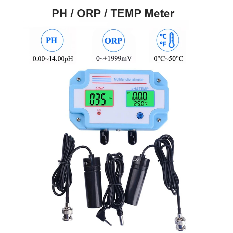 

3 in 1 PH ORP Temperature Meter Monitor Replaceable BNC Probe Aquarium Swimming Pool Drink Water Quality Redox Tester Acidimeter