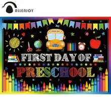 

Allenjoy First Day of Preschool Party Background Kindergarten Kids Blackboard Back to School Rainbow Banner Photophone Backdrop