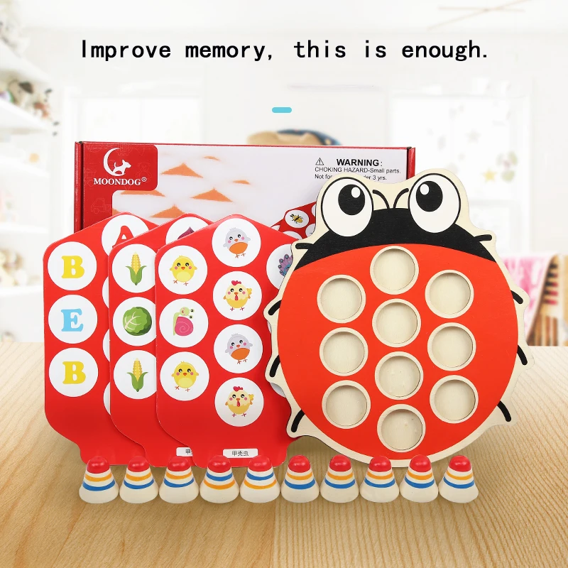 Children memory training game puzzle cartoon Montessori wooden ladybug design early childhood development toy gift | Игрушки и хобби