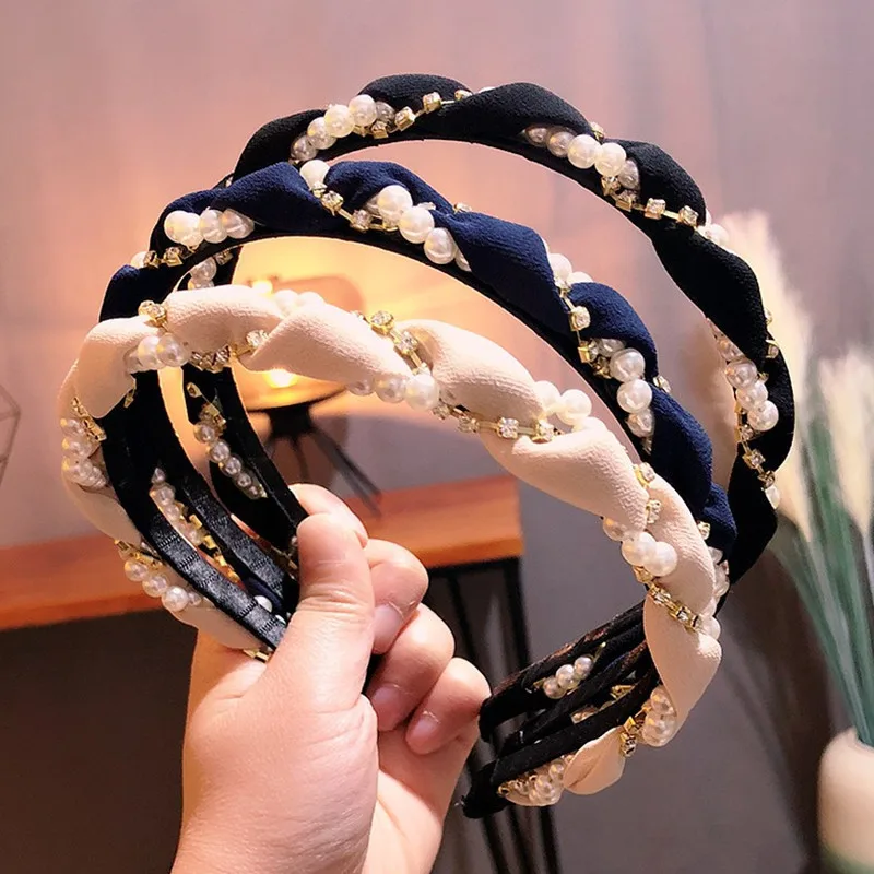 

2021 Women Elegant Pearls Simple Hairbands Sweet Headband Hair Hoops Holder Ornament Bezel Women Turban Fashion Hair Accessories