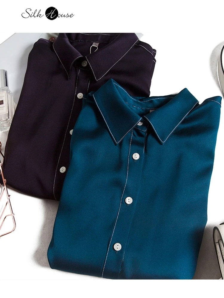 Star's Same Style Mulberry Silk Thickened Bright Line Color Contrast Simple Black Purple Ol Model Long Sleeve Silk Shirt Woman
Star's Same Style Mulberry Silk Thickened Bright Line Color Contrast Simple Black Purple Ol Model Long Sleeve Silk Shirt Woman