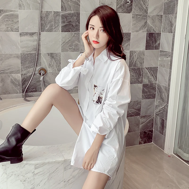 COIGARSAM Casual Print Shirt Womens tops New Spring Full Sleeve Chiffon Straight Turn-down Collar Thin Women shirts White 1127 
COIGARSAM Casual Print Shirt Womens tops New Spring Full Sleeve Chiffon Straight Turn-down Collar Thin Women shirts White 1127