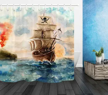 Watercolor Pirate Sailboat Fabric Shower Curtain Set Bathroom Decor w/12 Hooks
Watercolor Pirate Sailboat Fabric Shower Curtain Set Bathroom Decor w/12 Hooks