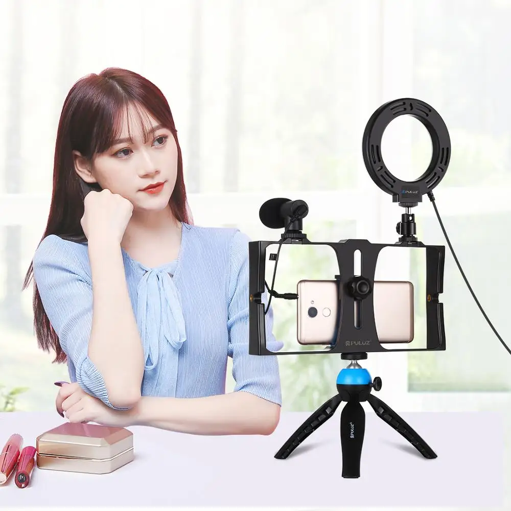 PULUZ Dimmable LED Selfie Ring Light with Tripod Vlogging Live Broadcast Smartphone Video Rig kits with Microphone Tripod Mount
PULUZ Dimmable LED Selfie Ring Light with Tripod Vlogging Live Broadcast Smartphone Video Rig kits with Microphone Tripod Mount