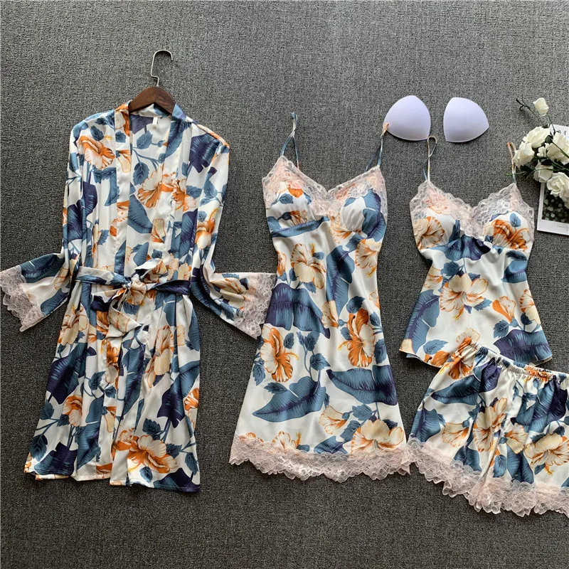 Lisacmvpnel Woman Four Paper Set Silk Sexy Camisole Nightgown Robe Suit Long Sleeve Satin Printing Bathrobe Set
Lisacmvpnel Woman Four Paper Set Silk Sexy Camisole Nightgown Robe Suit Long Sleeve Satin Printing Bathrobe Set