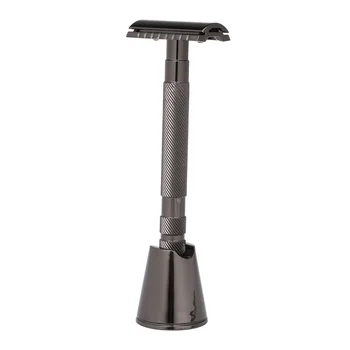 Black Handheld shaver Double Edge Safety Razor Kit with Stand Base For Men Face Cleaning Manual Shaver Barber Set
Black Handheld shaver Double Edge Safety Razor Kit with Stand Base For Men Face Cleaning Manual Shaver Barber Set