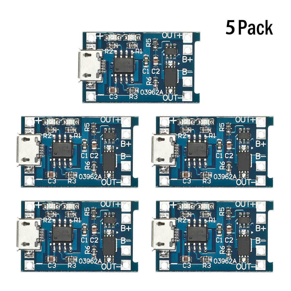5pcs/10pcs 5V 1A Micro USB 18650 Lithium Battery Charging Board Charger Module+Protection Dual Functions TP4056
5pcs/10pcs 5V 1A Micro USB 18650 Lithium Battery Charging Board Charger Module+Protection Dual Functions TP4056