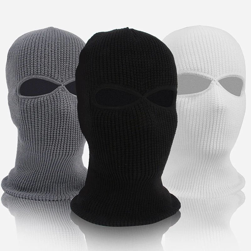 

Unisex 2-Hole Knitted Ski Mask Balaclava Hat Winter Solid Color Full Face Cover Neck Gaiter Outdoor Windproof Beanie Cap