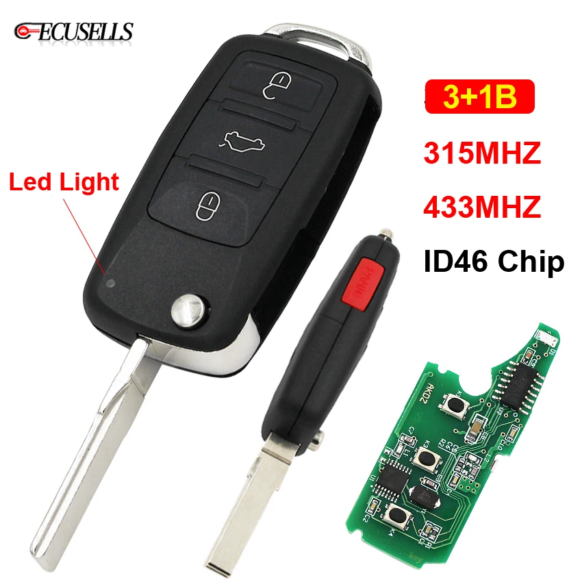3+1/4 Button Folding Flip Remote Smart Car Key 315Mhz or 433Mhz ID46 Chip for Volkswagen for VW Touareg 2002 - 2010 Uncut Blade
3+1/4 Button Folding Flip Remote Smart Car Key 315Mhz or 433Mhz ID46 Chip for Volkswagen for VW Touareg 2002 - 2010 Uncut Blade