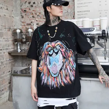 Summer Graffiti Hand-Painted Dog Head Printed T-shirt Men High Street Hip Hop Trend Dropped Shoulder Sleeve Tops Tees
Summer Graffiti Hand-Painted Dog Head Printed T-shirt Men High Street Hip Hop Trend Dropped Shoulder Sleeve Tops Tees