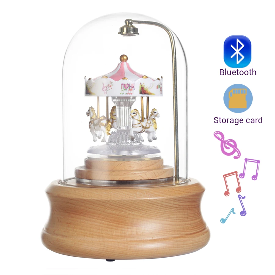 Bluetooth Carousel Music Box Romantic Couples Solid Wood Musical Boxes with Led Lights Chirstmas Valentine's Day Proposal Gift
Bluetooth Carousel Music Box Romantic Couples Solid Wood Musical Boxes with Led Lights Chirstmas Valentine's Day Proposal Gift