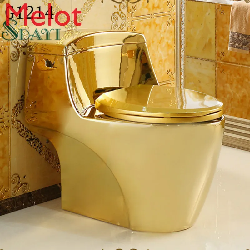 

Inodoro de color cerámica chapado en oro, juego de inodoro, baño, dragón dorado, wc