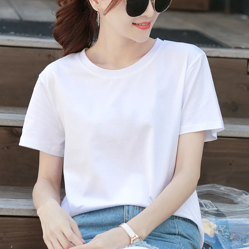 2020 Women T-Shirt Fashion Top Solid Color Women's T-Shirt White Spring and Summer Casual Women's Wild T-Shirt Loose Short Sleev
2020 Women T-Shirt Fashion Top Solid Color Women's T-Shirt White Spring and Summer Casual Women's Wild T-Shirt Loose Short Sleev