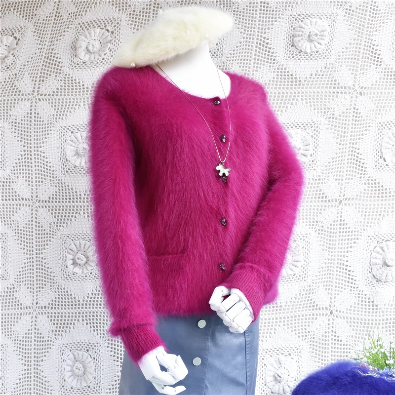 Christmas women cute sweater o-neck long sleeves slim short cardigans angora rabbit fur coat cashmere jacket elegant |