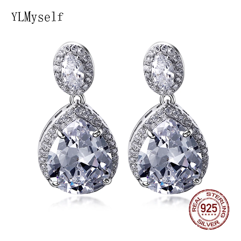 Elegant Real 925 sterling silver earring Best gift jewelry big stone Crystal jewellery luxury water drop earrings | Украшения и