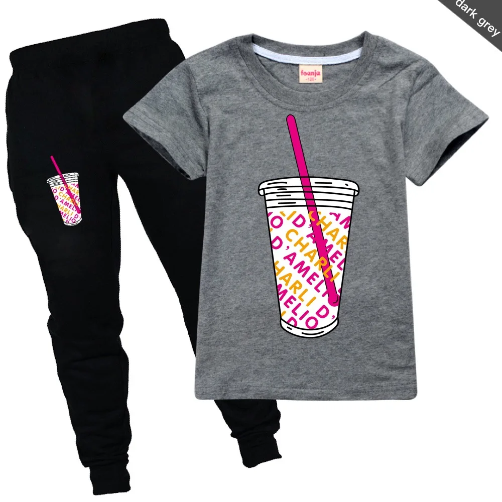 Kids Charli DAmelio Costume for girls Boys Christmas Birthday Clothing short Sleeve Children Sport Suits Summer Tops +Pants Sets |