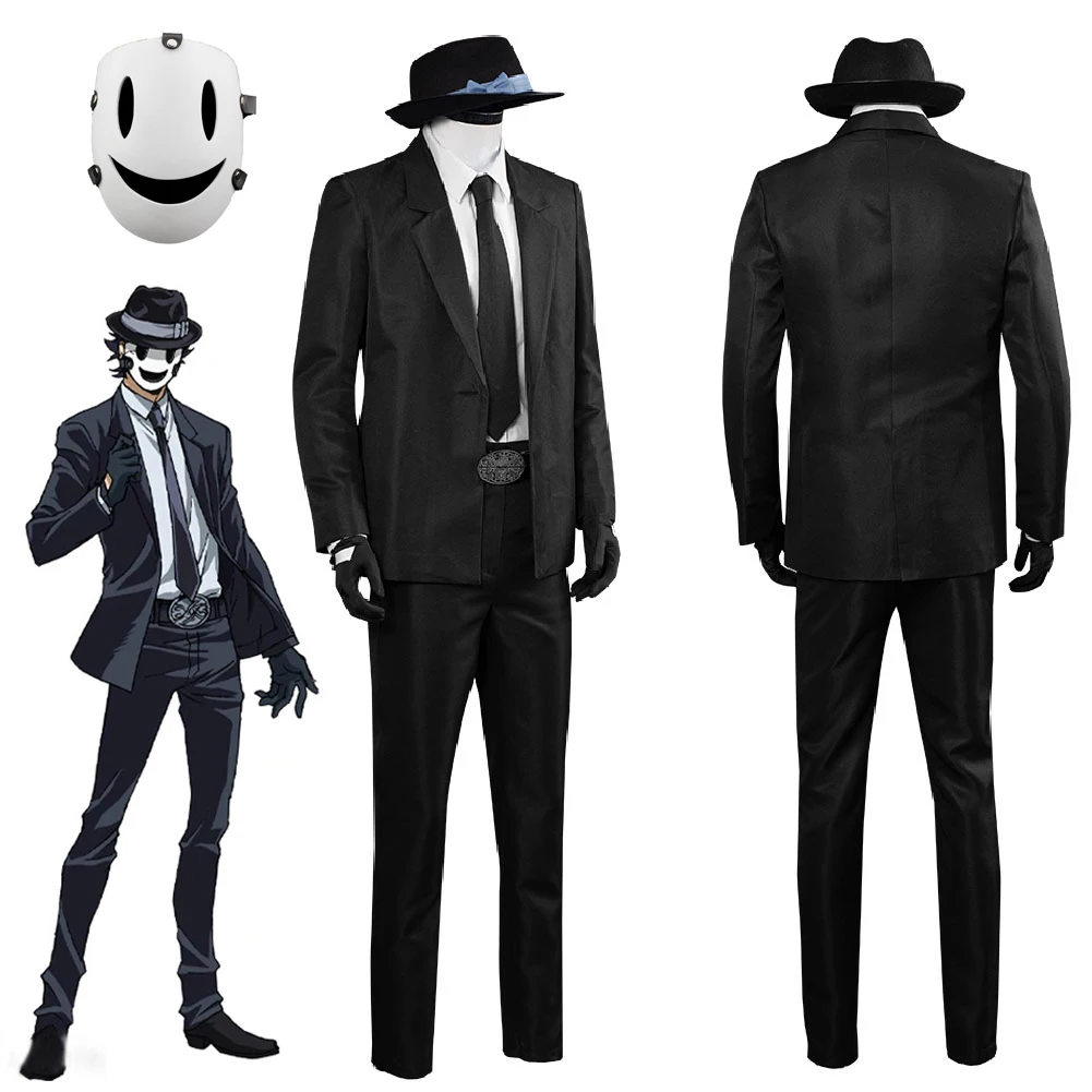 

2022 Anime High-Rise Invasion Sniper Mask Man Cosplay Costume Black Suit With Hat Glove Tie Set Halloween Carnival Whole Outfit