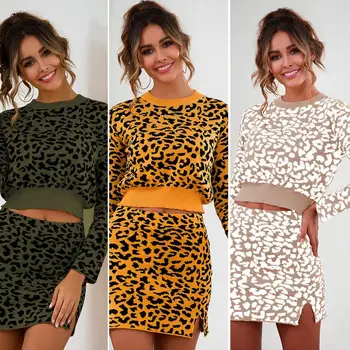 Women Two Pieces Leopard Printed Sets Sexy Leopard Knitted Sweater Short Cropped Tops And High Waist A Line Mini Skirt Suit Set
Women Two Pieces Leopard Printed Sets Sexy Leopard Knitted Sweater Short Cropped Tops And High Waist A Line Mini Skirt Suit Set