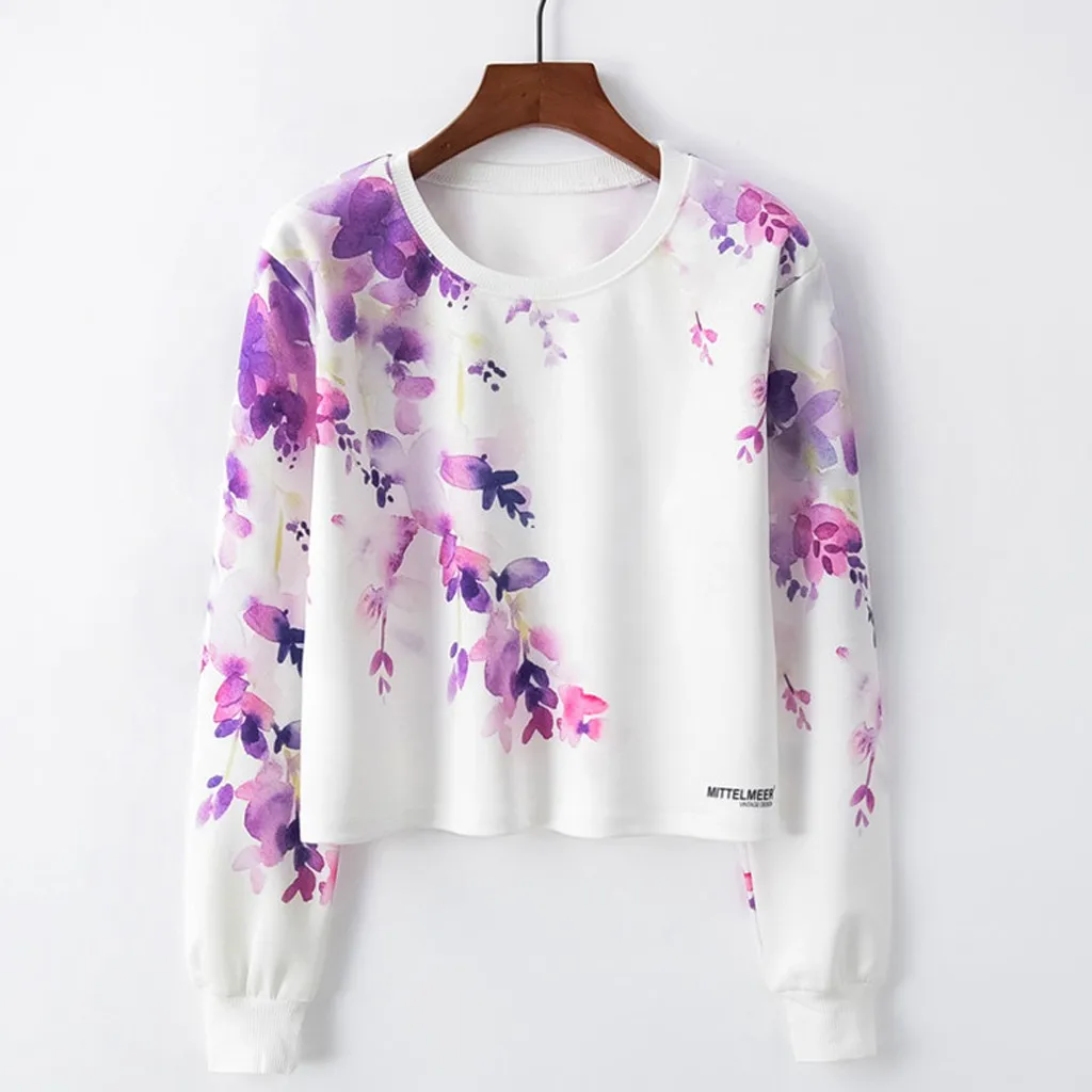 CHAMSGEND женская футболка с принтом розы Топ harajuku модный Повседневный пуловер
