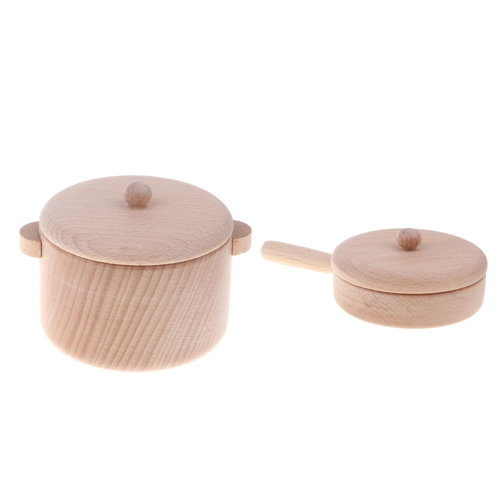 2Pcs Children Wooden Toy Kitchen Pretend Play Cooking Utensil, Saucepan and Pan 2Pcs Children Wooden Toy Kitchen Pretend Play Cooking Utensil, Saucepan and Pan