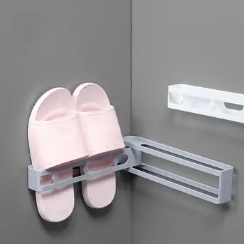 

Punch-free Bathroom Slipper Rack Draining Shoe Organizer Wall Mounted Dormitory Shoe Holder Saving Space