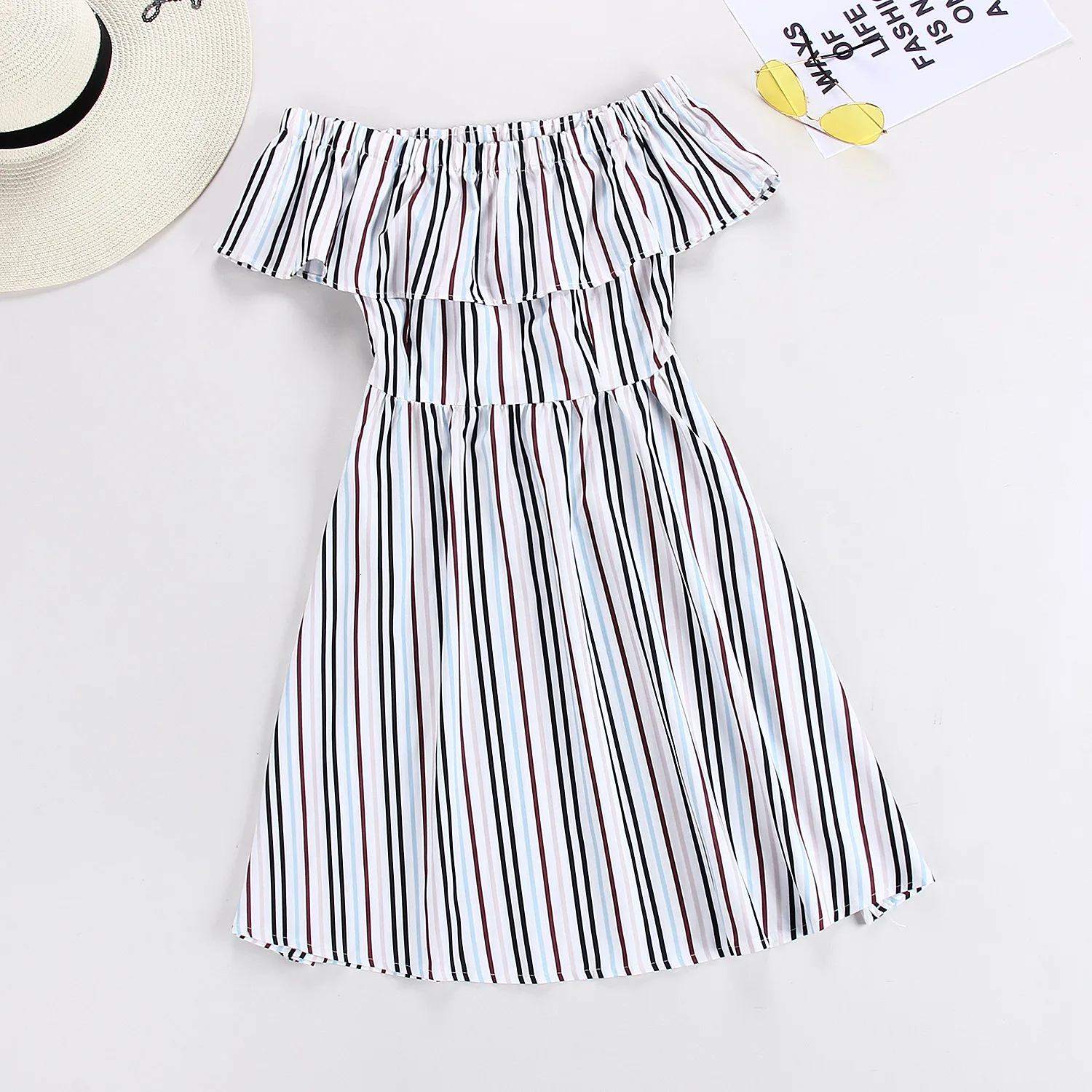 Ruffles Striped Sweet Ladies Dress Off Shoulder Slash Neck Elastic Summer Dress Women Casual A-line Dress New 2019 Ropa Mujer
Ruffles Striped Sweet Ladies Dress Off Shoulder Slash Neck Elastic Summer Dress Women Casual A-line Dress New 2019 Ropa Mujer