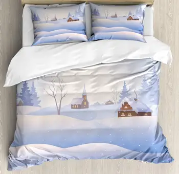 Snowy Trees Duvet Cover Set Surreal Landscape View of a Village 3 Piece Bedding Set Ceil Blue Pale Chocolate Champagne and Pale
Snowy Trees Duvet Cover Set Surreal Landscape View of a Village 3 Piece Bedding Set Ceil Blue Pale Chocolate Champagne and Pale