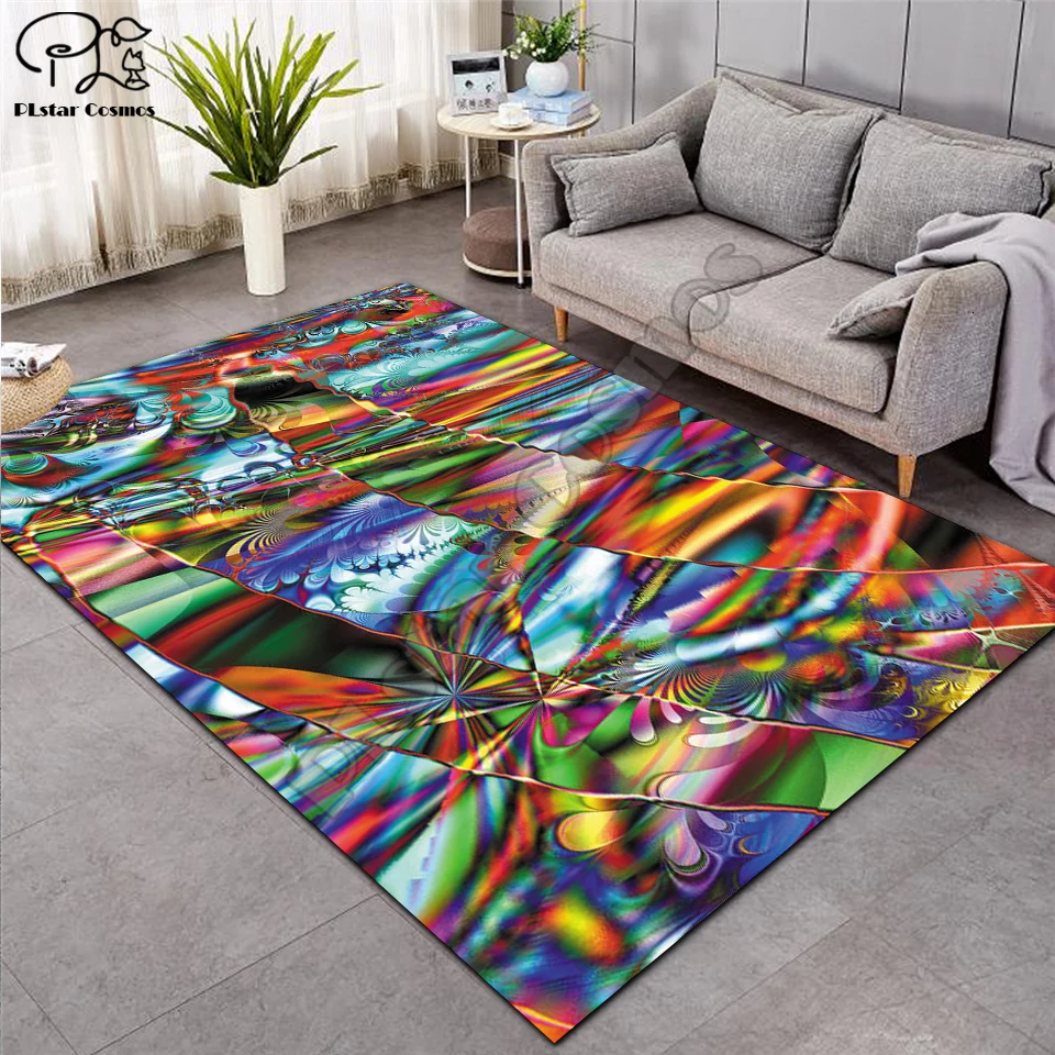 

colorful Psychedelic carpet Nordic Soft Flannel 3D Rugs Parlor Mat Area Rugs Anti-slip Large Carpet Rug Living Room Decor P-003