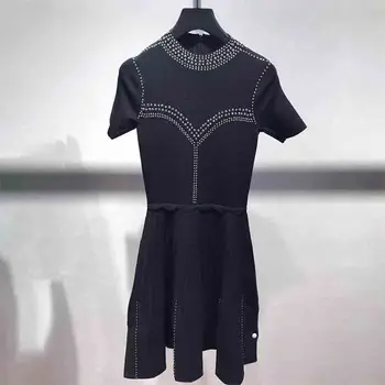 Women Dress 2019 Autumn and Winter New Ladies Hot Drilling Slim Short-sleeved Pleated Women's Dress 
Women Dress 2019 Autumn and Winter New Ladies Hot Drilling Slim Short-sleeved Pleated Women's Dress