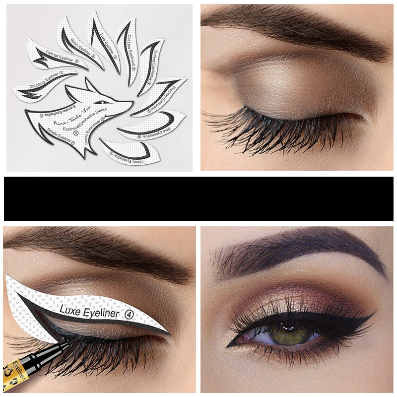 Фото 10pcs Eye Makeup Stencils Winged Eyeliner Stencil Template Shaping Tools Eyebrows Shadow Tool stickers Card | Красота и здоровье