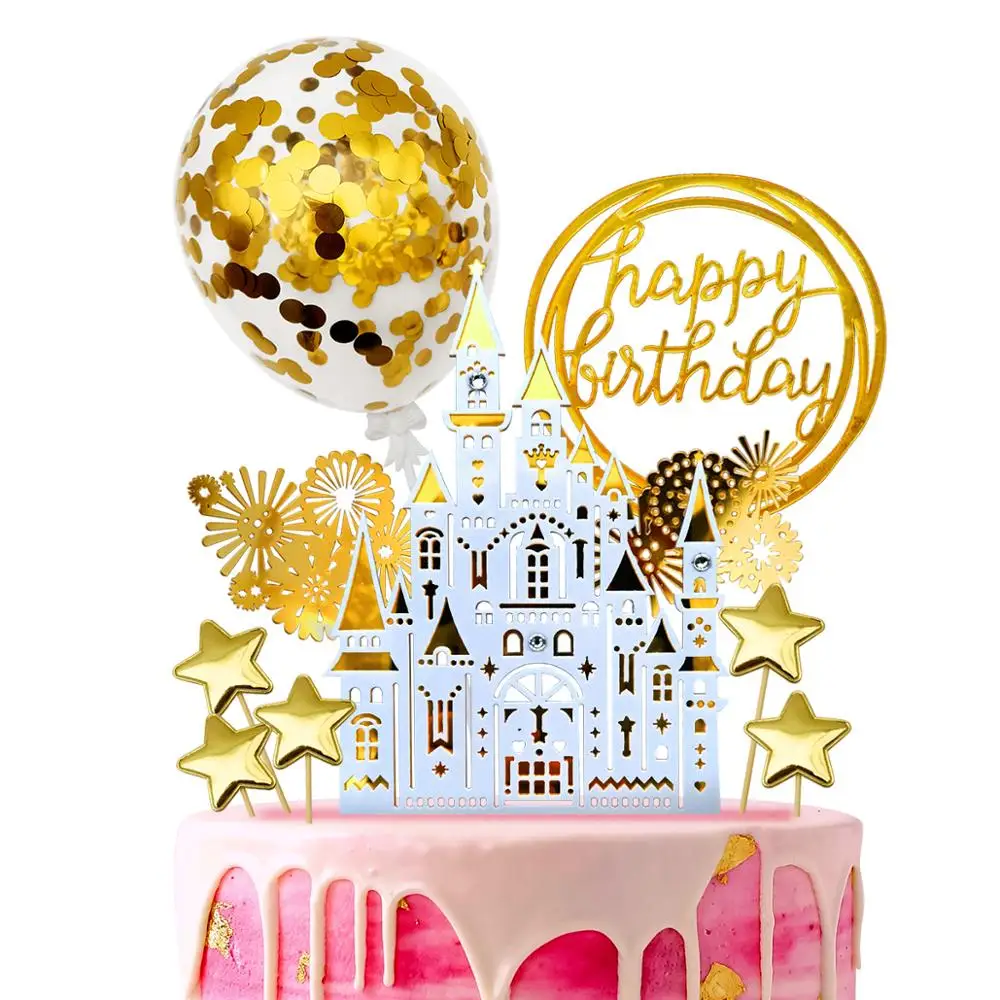 Golden birthday cake decoration castle happy birthday banner confetti balloon firework star golden cake golden top hat theme par
Golden birthday cake decoration castle happy birthday banner confetti balloon firework star golden cake golden top hat theme par