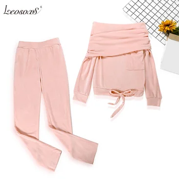 Off shoulder Velvet Women's Tracksuit Suit Woman Jogging Sets Sports Customs Female 2020 Spring Autumn Lounge Wear Suits Ladies
Off shoulder Velvet Women's Tracksuit Suit Woman Jogging Sets Sports Customs Female 2020 Spring Autumn Lounge Wear Suits Ladies