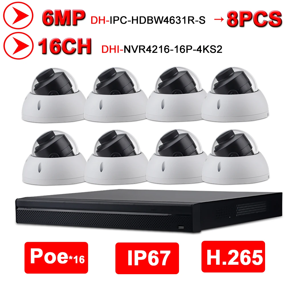 Dahua 6MP 16+8 Security CCTV System 8PCS 6MP IR IP Camera IPC-HDBW4631R-S & 16POE 4K NVR NVR4216-16P-4KS2 Surveillance CCTV Kits
Dahua 6MP 16+8 Security CCTV System 8PCS 6MP IR IP Camera IPC-HDBW4631R-S & 16POE 4K NVR NVR4216-16P-4KS2 Surveillance CCTV Kits