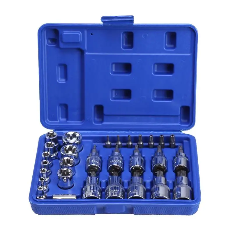 Tool Toolbox 29 Pcs 1/4 3/8 1/2 Torx Star Socket Bit Set of Tools Male Female E & T Sockets with Torx Bit Wrench Car Repair
Tool Toolbox 29 Pcs 1/4 3/8 1/2 Torx Star Socket Bit Set of Tools Male Female E & T Sockets with Torx Bit Wrench Car Repair