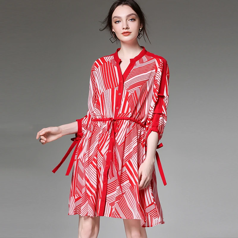 2019 spring autumn women fashion print casual dress with sash bow sleeves V neck lady summer loose dresses red black
2019 spring autumn women fashion print casual dress with sash bow sleeves V neck lady summer loose dresses red black