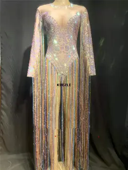 Women singer rhinestone stretch through the flesh color Bodysuit Siamese tassel adult stage costumes Shining costumes Jumpsuit 
Women singer rhinestone stretch through the flesh color Bodysuit Siamese tassel adult stage costumes Shining costumes Jumpsuit