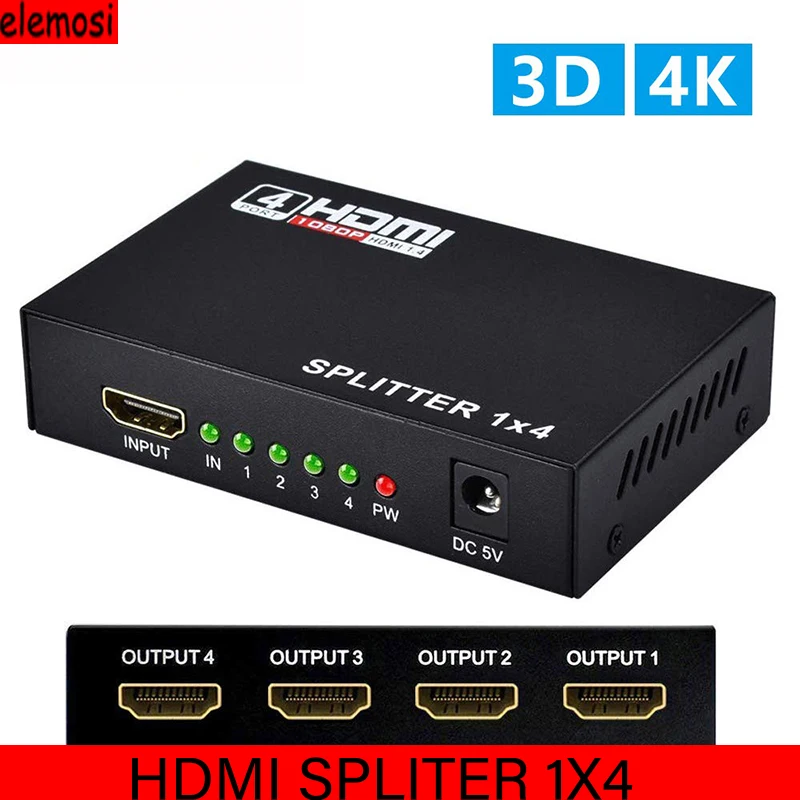HDMI Switcher 1X4 1 In 4 Out HDMI Splitter HDMI 1 X 4 Frequency Divider 1 X 4 Divider Support HDCP 1080P 4K/2K 3D For HDTV DVD
HDMI Switcher 1X4 1 In 4 Out HDMI Splitter HDMI 1 X 4 Frequency Divider 1 X 4 Divider Support HDCP 1080P 4K/2K 3D For HDTV DVD