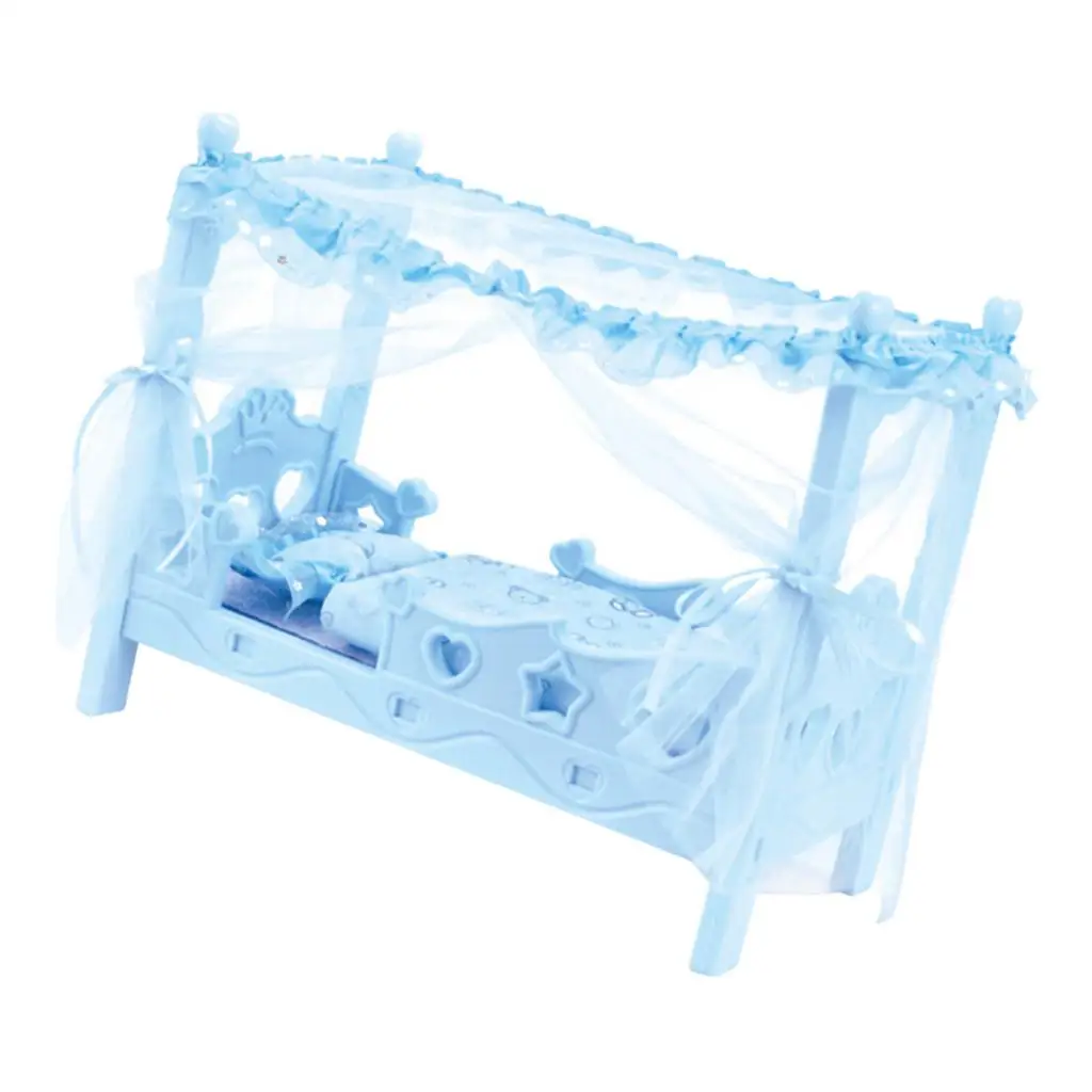 Doll Canopy Bed with Bedding Playset for Mellchan Baby Doll Accessory Blue Doll Canopy Bed with Bedding Playset for Mellchan Baby Doll Accessory Blue