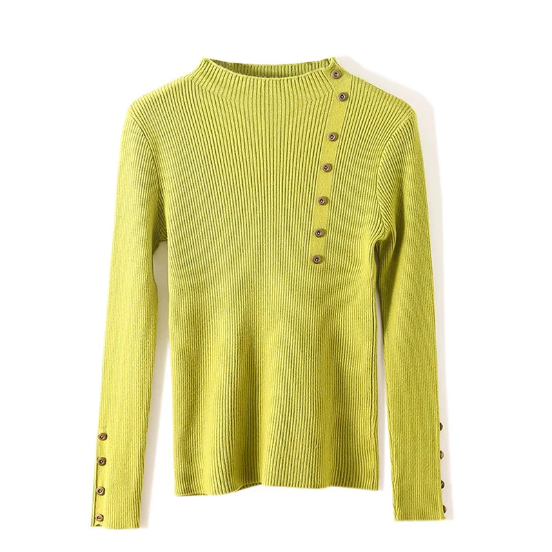 Spring 2020 new semi-high collared knitted sweater with thin buttons retro sweater girl.
Spring 2020 new semi-high collared knitted sweater with thin buttons retro sweater girl.