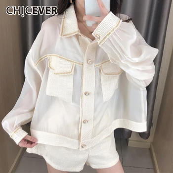 CHICEVER Perspective Patchwork Tweed Women's Shirts Lapel Collar Long Sleeve Pocket Korean Blouse Female 2020 Fashion Clothes
CHICEVER Perspective Patchwork Tweed Women's Shirts Lapel Collar Long Sleeve Pocket Korean Blouse Female 2020 Fashion Clothes