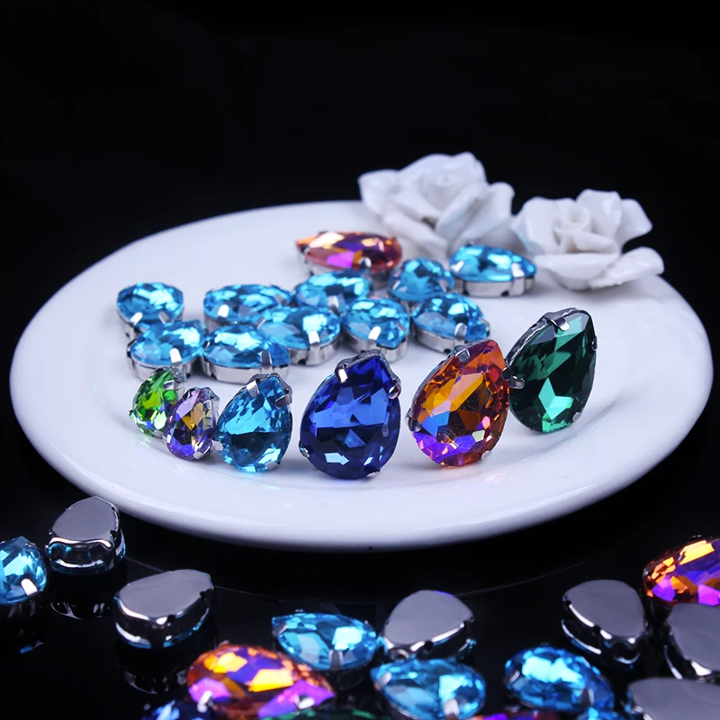 Стеклянный бриллиант в форме капли с когтями Пришивные каплевидные стразы