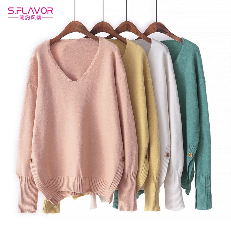 S.FLAVOR Women V Neck Long Sleeve Split Sweaters And Pullovers Knitted Jumper Solid Color Autumn Winter Fashion Loose Sweater
S.FLAVOR Women V Neck Long Sleeve Split Sweaters And Pullovers Knitted Jumper Solid Color Autumn Winter Fashion Loose Sweater