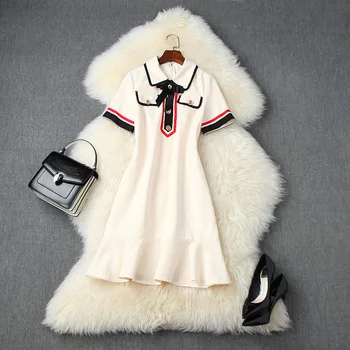 2020 Early Autumn WOMEN'S Dress New Style Bow Fold-down Collar Short Sleeve Slimming Flounced Western Style by Age Dress T11130 
2020 Early Autumn WOMEN'S Dress New Style Bow Fold-down Collar Short Sleeve Slimming Flounced Western Style by Age Dress T11130