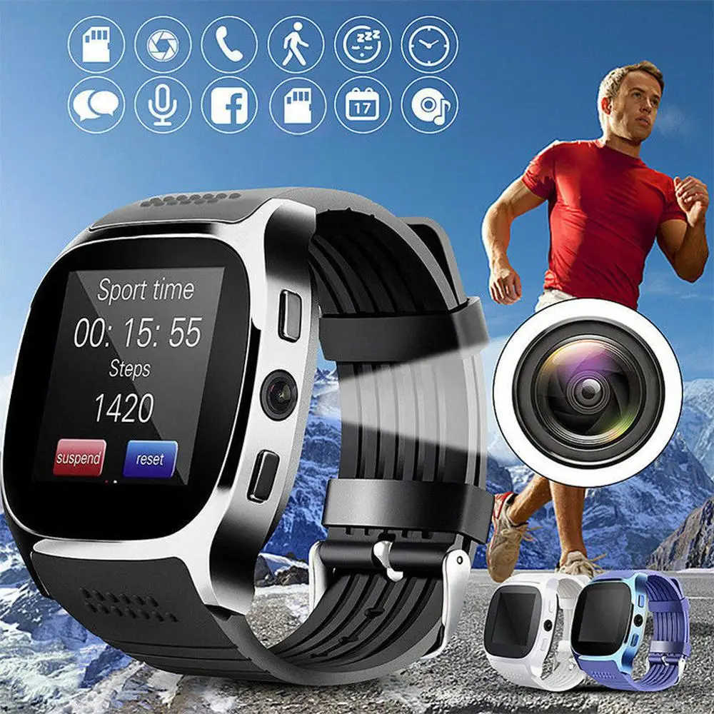 Умные часы T8 Bluetooth с камерой поддержка SIM TF карты шагомер Мужские Женские звонки